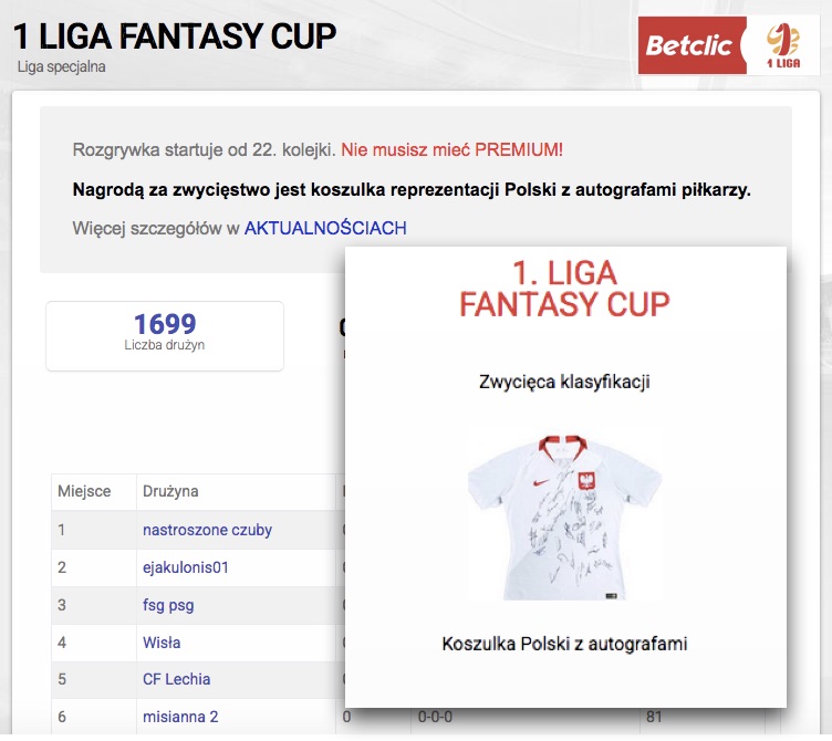 Od 22. kolejki rusza 1 LIGA FANTASY CUP